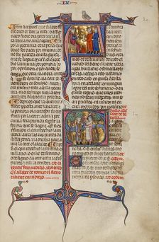Initial A: Two Men before a Judge: Initial S: Two Men Fighting with a Club and..., about 1290-1310. Creator: Unknown