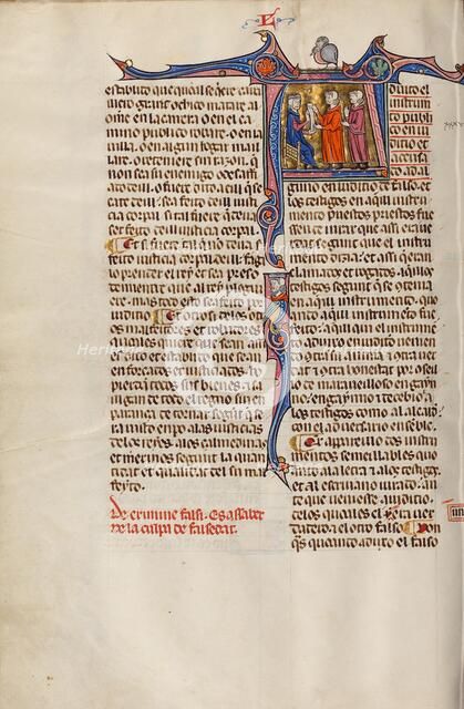 Initial A: Two Men before a Judge; Vidal Mayor, about 1290-1310. Creator: Unknown.