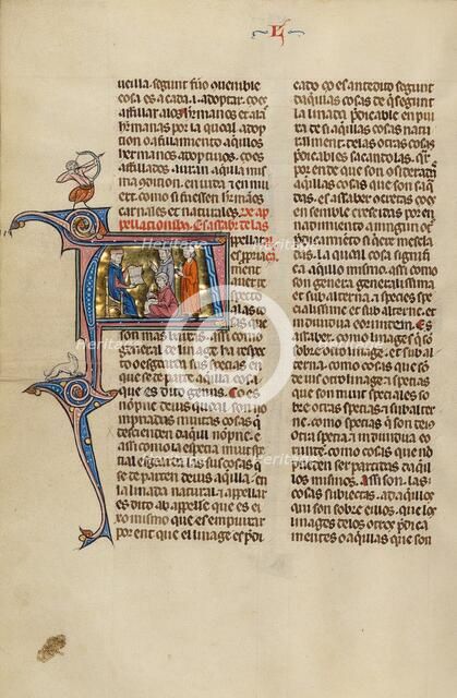 Initial A: Two Men Speaking before a Judge in the Presence of a Notary; Vidal Mayor, about 1290-1310 Creator: Unknown.
