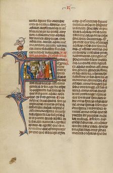 Initial A: Two Men Speaking before a Judge in the Presence of a Notary; Vidal Mayor, about 1290-1310 Creator: Unknown