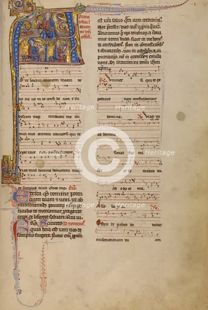 Initial A: The Vision of Saint John of Christ Enthroned and David Playing..., between 1234 and 1262. Creator: Unknown.