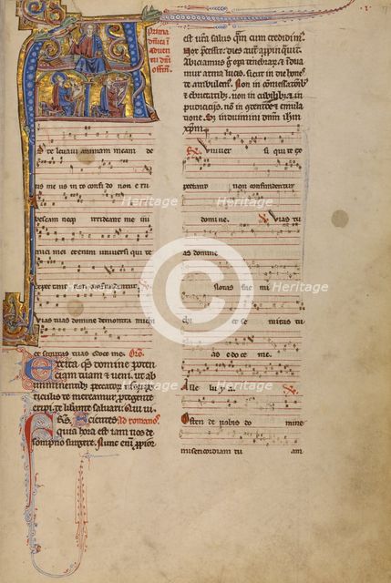 Initial A: The Vision of Saint John of Christ Enthroned and David Playing..., between 1234 and 1262. Creator: Unknown.