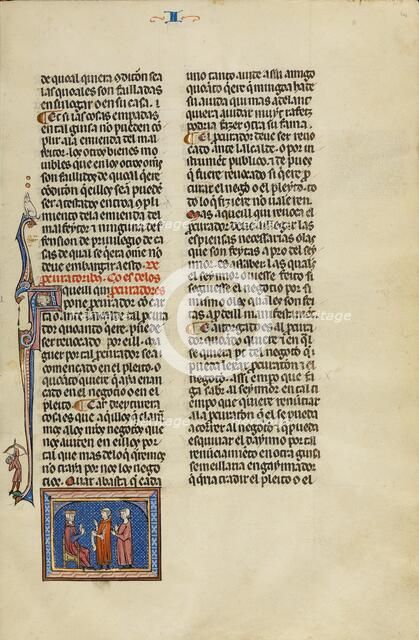 Initial A: The Attorney with Clients before a Judge; Vidal Mayor, about 1290-1310. Creator: Unknown.