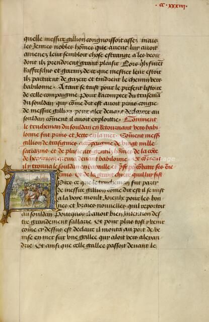 Initial A: The Sultan Embracing Gillion; Roman de Gillion de Trazegnies, 1464. Creators: Lieven van Lathem, David Aubert.