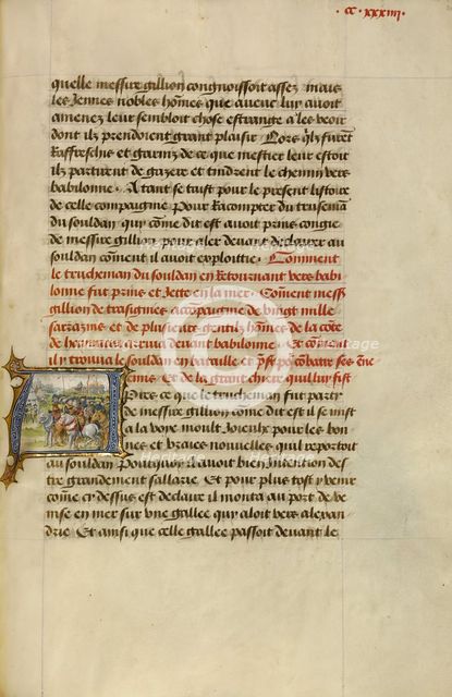 Initial A: The Sultan Embracing Gillion; Roman de Gillion de Trazegnies, 1464. Creators: Lieven van Lathem, David Aubert.