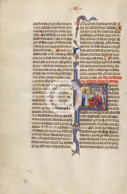 Initial A: Three Children Led before their Parents while a Fourth Child Threaten..., about 1290-1310 Creator: Unknown.