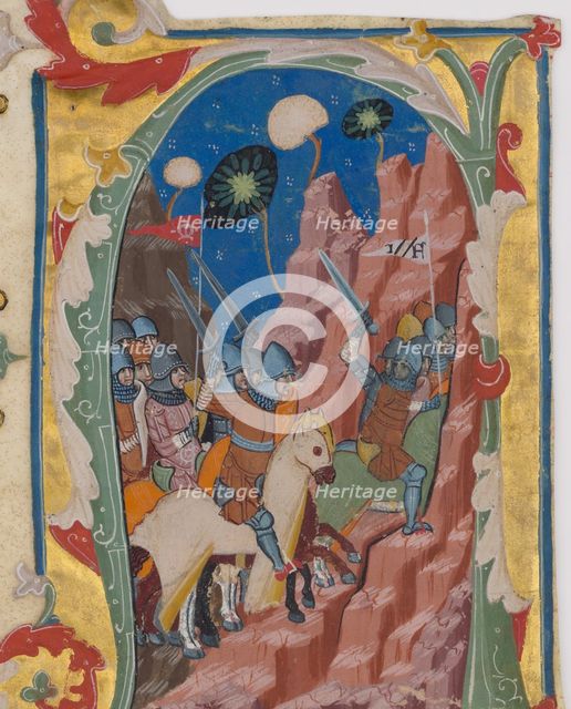 Initial A with the Battle of the Maccabees, ca. 1360-70. Creator: Unknown.