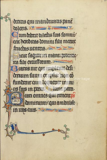 Initial B: Man and Woman Sitting at a Table; Ruskin Hours, about 1300. Creator: Unknown.