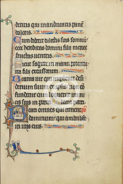 Initial B: Man and Woman Sitting at a Table; Ruskin Hours, about 1300. Creator: Unknown.