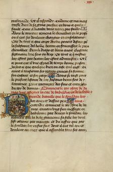 Initial B: A Battle before the Walls of Cairo; Roman de Gillion de Trazegnies, 1464. Creators: Lieven van Lathem, David Aubert