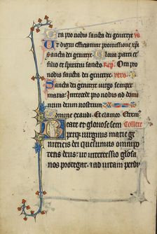 Initial B: A Deacon Carrying a Book; Ruskin Hours, about 1300. Creator: Unknown
