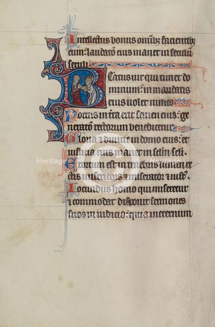 Initial B: A Man Distributing Bread; Bute Psalter, text and illumination about 1285. Creator: Bute Master.