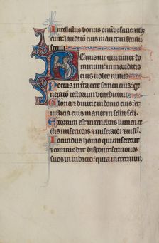 Initial B: A Man Distributing Bread; Bute Psalter, text and illumination about 1285. Creator: Bute Master