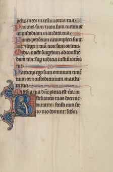 Initial B: A Saint Holding a Scroll; Bute Psalter, text and illumination about 1285. Creator: Bute Master