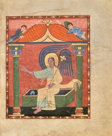 Initial B: A Seated Man; Bute Psalter, text and illumination about 1285. Creator: Bute Master
