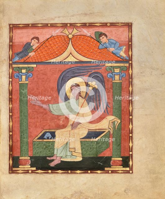 Initial B: A Seated Man; Bute Psalter, text and illumination about 1285. Creator: Bute Master.