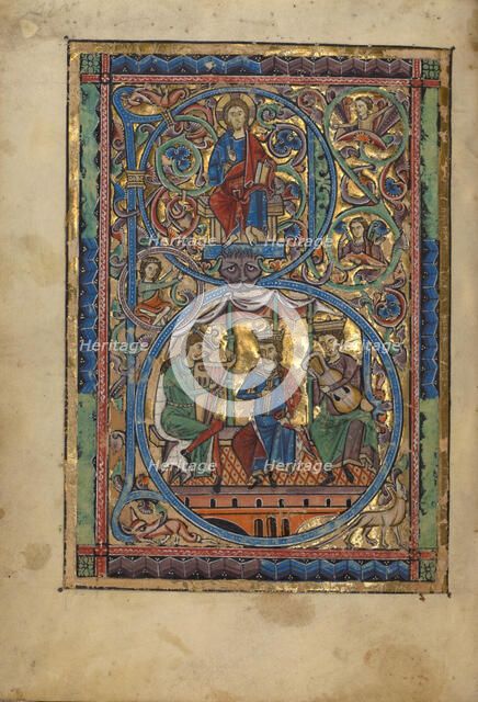 Initial B: Christ in Majesty and David with Musicians; Psalter, about 1240-1250. Creator: Unknown.