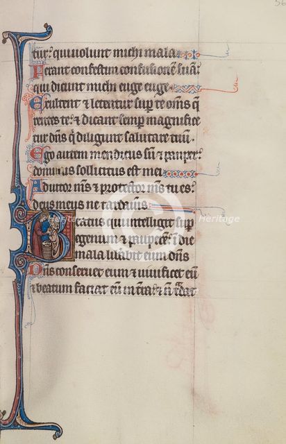 Initial B: David Distributing Bread; Bute Psalter, text and illumination about 1285. Creator: Bute Master.