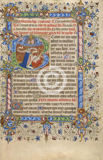 Initial B: David in Prayer; Psalter, 1420-1430. Creator: Unknown.