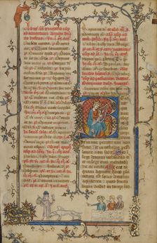 Initial B: David Playing the Harp; Breviary, about 1320-1325. Creator: Unknown