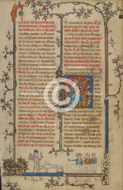 Initial B: David Playing the Harp; Breviary, about 1320-1325. Creator: Unknown.