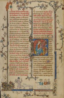 Initial B: David Playing the Harp; Breviary, about 1320-1325. Creator: Unknown