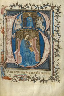 Initial B: David Playing the Harp; Psalter, about 1390. Creator: Unknown