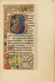 Initial B: Saint Nicholas; Crohin-La Fontaine Hours, (about 1480-1485?). Creators: Master of the Dresden Prayer Book, Workshop of the Master of the Dresden Prayer Book