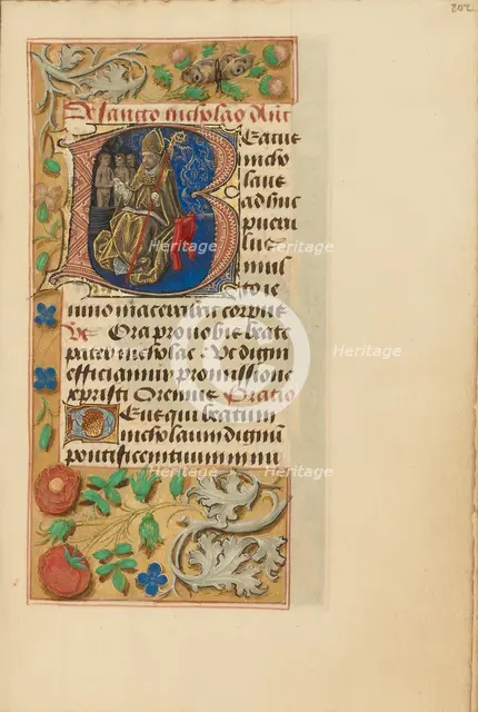 Initial B: Saint Nicholas; Crohin-La Fontaine Hours, (about 1480-1485?). Creators: Master of the Dresden Prayer Book, Workshop of the Master of the Dresden Prayer Book.