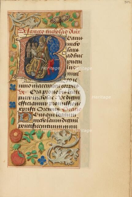 Initial B: Saint Nicholas; Crohin-La Fontaine Hours, (about 1480-1485?). Creators: Master of the Dresden Prayer Book, Workshop of the Master of the Dresden Prayer Book.