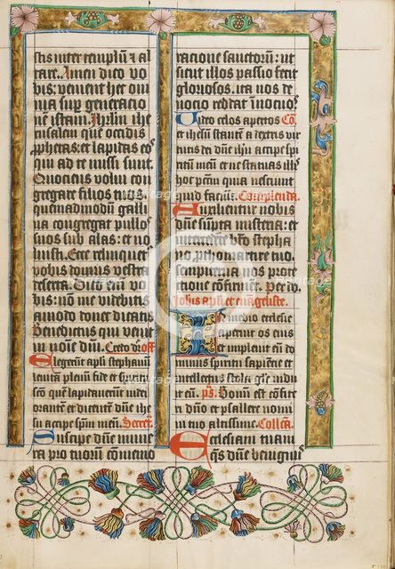 Initial B: The Ass Dies of Thirst beside a Fountain; Bute Psalter, text and illumination about 1285. Creator: Bute Master.
