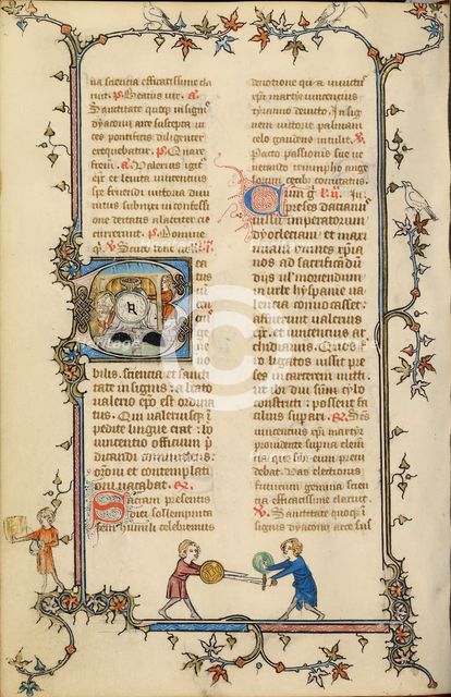 Initial B: Vincent Tied to a Millstone and Thrown into the Water; Breviary, about 1320-1325. Creator: Unknown.