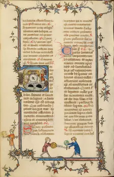 Initial B: Vincent Tied to a Millstone and Thrown into the Water; Breviary, about 1320-1325. Creator: Unknown
