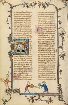 Initial B: Vincent Tied to a Millstone and Thrown into the Water; Breviary, about 1320-1325. Creator: Unknown