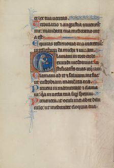 Initial C: A Monk Gesturing to the Ground; Bute Psalter, text and illumination about 1285. Creator: Bute Master