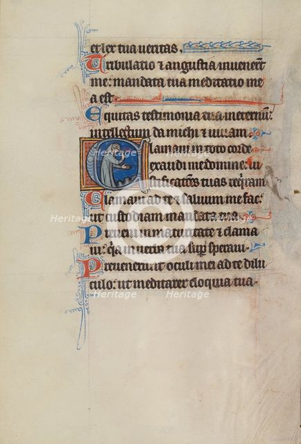 Initial C: A Monk Gesturing to the Ground; Bute Psalter, text and illumination about 1285. Creator: Bute Master.