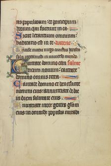 Initial C: A Monk, possibly Franciscan, Preaching from a Pulpit; Ruskin Hours, about 1300. Creator: Unknown