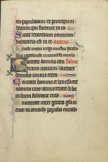 Initial C: A Monk, possibly Franciscan, Preaching from a Pulpit; Ruskin Hours, about 1300. Creator: Unknown