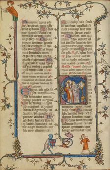 Initial C: Clerics Singing from a Choir Book; Breviary, about 1320-1325. Creator: Unknown