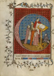 Initial C: Clerics Singing from a Choir Book; Psalter, about 1390. Creator: Unknown
