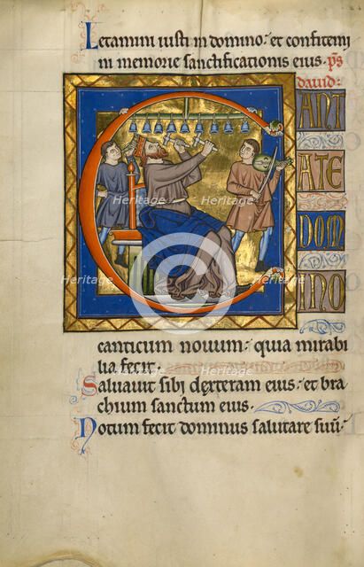 Initial C: David Playing Bells; Psalter, after 1205. Creator: Master of Ingeborg Psalter.