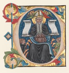 Initial C Excised from a Choral Book: St. Anthony with Antonite Friars, c. 1400-1440. Creator: Unknown