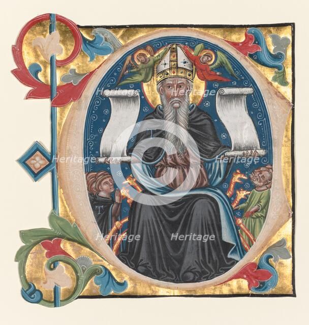 Initial C Excised from a Choral Book: St. Anthony with Antonite Friars, c. 1400-1440. Creator: Unknown.
