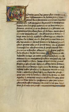 Initial C: Gillion's Son Gerard Kneeling before King Morgan of the Slavs, 1464. Creators: Lieven van Lathem, David Aubert