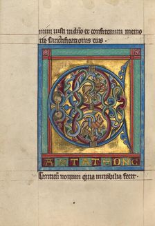 Initial C: Lions and Two Male Heads; Psalter, about 1240-1250. Creator: Unknown