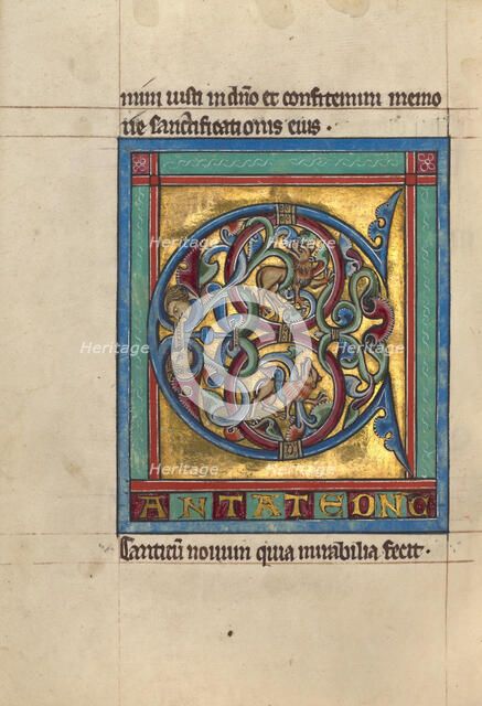Initial C: Lions and Two Male Heads; Psalter, about 1240-1250. Creator: Unknown.