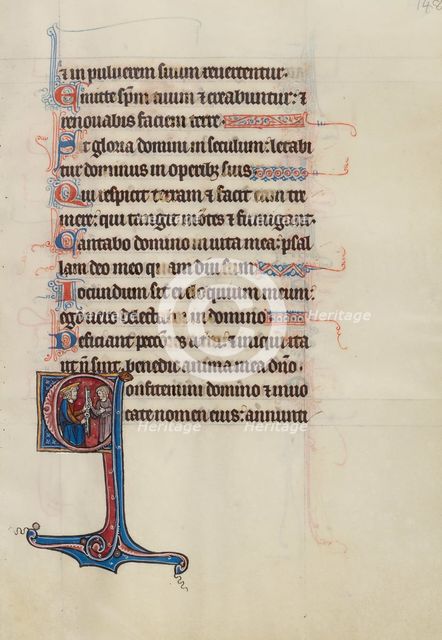 Initial C: Pharaoh Handing a Key to David; Bute Psalter, text and illumination about 1285. Creator: Bute Master.