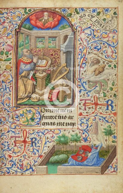Initial C: Pharaoh Handing a Key to David; Bute Psalter, text and illumination about 1285. Creator: Bute Master.