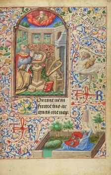 Initial C: Pharaoh Handing a Key to David; Bute Psalter, text and illumination about 1285. Creator: Bute Master