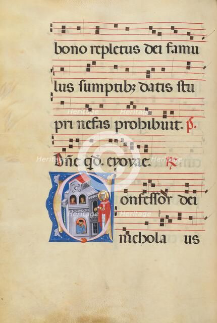 Initial C: Saint Nicholas; Antiphonal, late 13th century. Creator: Master of Gerona.
